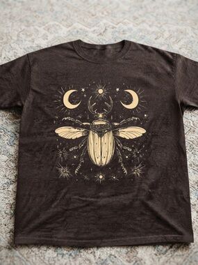 Men's Brown Graphic Beetle T-Shirt with Celestial Print